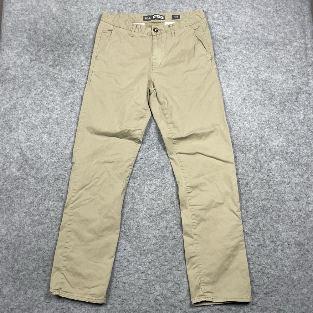 BKE Casuals Pierce Chino Pants Mens 32R (32x32)‎ Beige Khaki Flat Front Casual